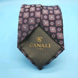 CANALI Silk Tie Mens Purple Geometric  Pattern Made In Italy 60" by 3.25"